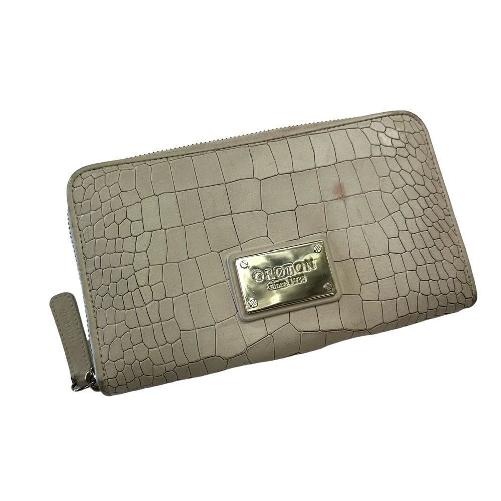 Oroton‎ Leather Zip Wallet in Ivory Croc Embossed